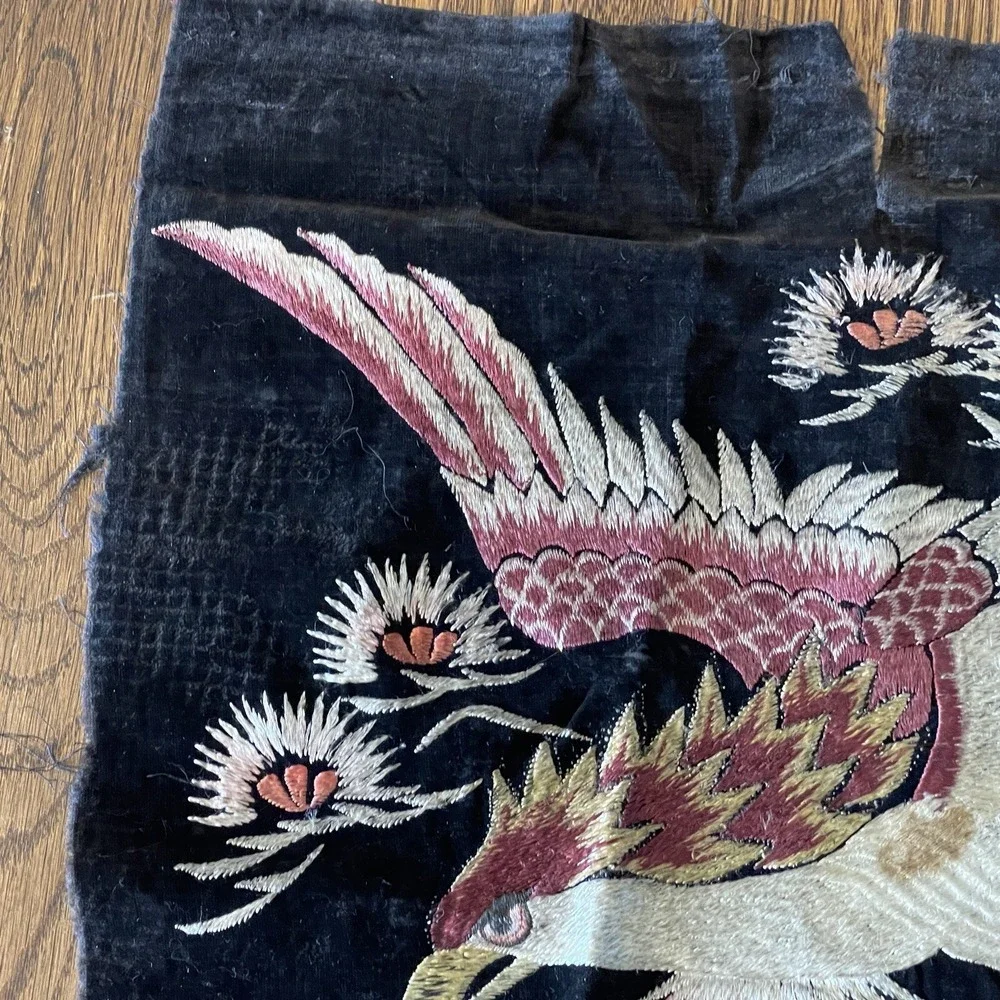 Embroidery Panel Eagle On Antique Black Velvet 15